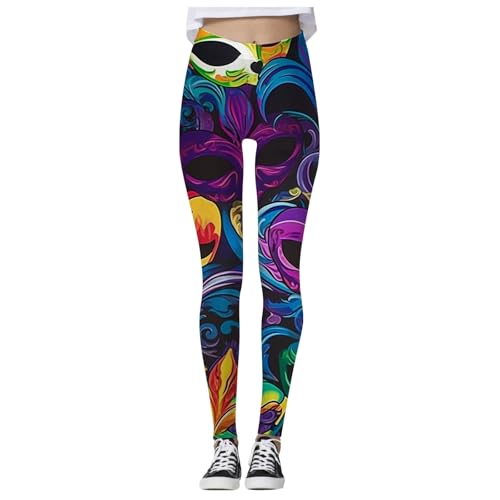 Leggings Karneval Damen Slim Fit Disco Outfit Ballett Yogahose Thermo Tanz Yoga Hosen Stretch Laufhose 80er Radlerhose 80er Jahre Freizeithose Bunte Schlaghose Glänzende Leggings von Generisch