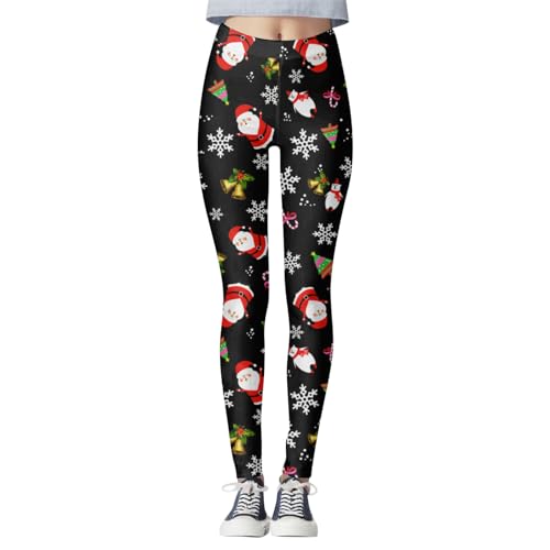 Leggings Weihnachten Damen 80er Bauchweg Laufhose Täglich Weihnachten Leggings Elastische Lang Fitnesshose Yoga Muster Yogahosen High Waist Bedruckte Sporthose Hose Blickdichte Jogginghose von Generisch