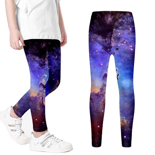 Leggins Mädchen 122/128, Sportleggings Mädchen Lang Sternenhimmel Bunt Yogahose mit Aufdruck Strumpfhose Running Training Jogginghose Stretch Elastische Gymnastikhose Party Karnevalskostüme von Generisch