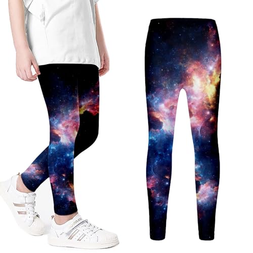 Leggins Mädchen 146-152, Sportleggings Mädchen Lang Sternenhimmel Bunt Yogahose mit Aufdruck Strumpfhose Running Training Jogginghose Stretch Elastische Gymnastikhose Party Karnevalskostüme von Generisch