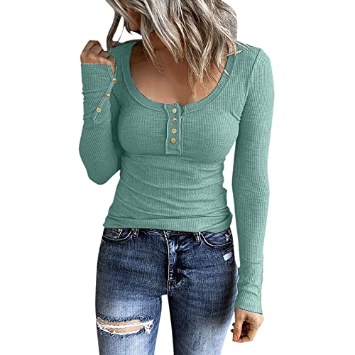 Long Sleeve Shirt Women Bluse Lang Damen Damen Pullover Elegant Longpullover Damen Blusen Damen Tunika Große Größen Kleid Curvy Damen Mintgrün,XL von Generisch