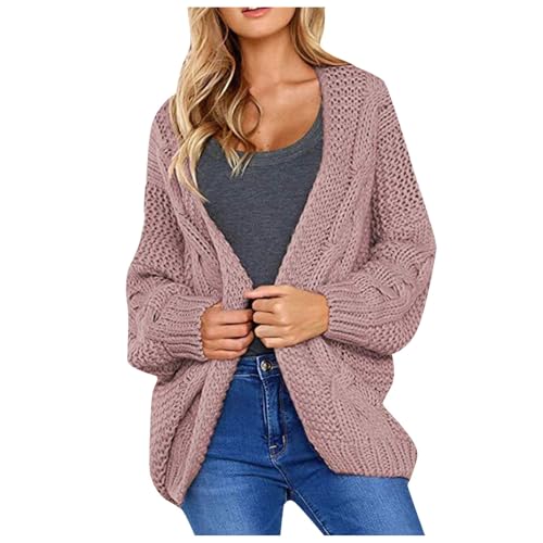 Longstrickjacke Damen, Strickjacke Damen Sommer Cardigan - Langarmshirt Elegant Strickpullover Frauen Damenstrickjacke Grobstrick Casual Strickweste V-Ausschnitt Kurzer Langarm Leichter Mit Knopf von Generisch