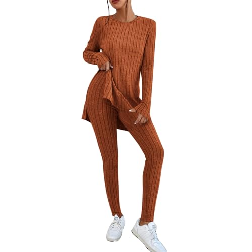 Loungewear Damen Festival Women Bequeme Lounge Set Lang Freizeitanzug Pullover Hosen Freizeit Anzug Loungewear Zweiteiler Jogginganzug Damenanzug Braun XL von Generisch