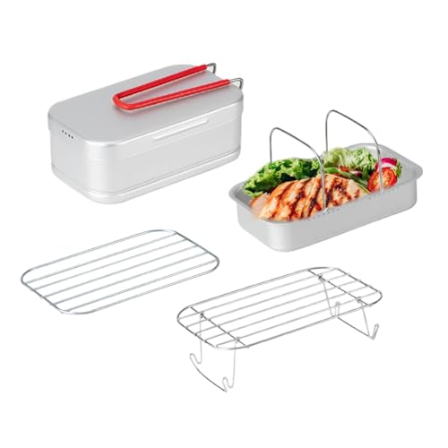 Lunchbox Set, Steamer Rack Lunch Box, Picknickkocher, Lunchbox Kit, Multifunktionale Lunchbox Aluminium, Camping Lunchbox mit einem faltbaren Griff mit Dampfgestell, für Wandern Jagd Angeln von Generisch