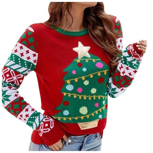 Lustige Weihnachtspullover Damen Hässliche Weihnachtspullover Freizeit Chrismas Weihnachtspulli Weihnachtspullis Weihnachten Pullover Ugly Sweater Christmas Ugly Weihnachtspullover Grün M von Generisch