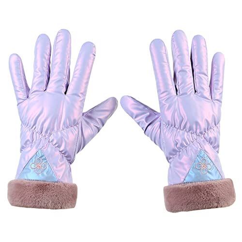 Männer und Frauen Handschuhe Winter Skihandschuhe Warme Handschuhe Warme süße Bedruckte Fahrradhandschuhe Weiche Winddichte Handschuhe Lammfell Fingerhandschuhe Damen (Purple, One Size) von Generisch