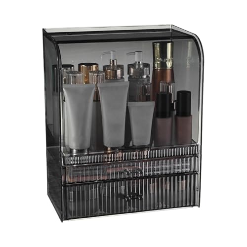 Make-up-Organizer mit Deckel, Kosmetik-Aufbewahrungsbox mit Abdeckung, transparenter Make-up-Organizer, tragbarer Make-up-Organizer mit Deckel, große Make-up-Organizer, stapelbar und platzsparend für von Generisch