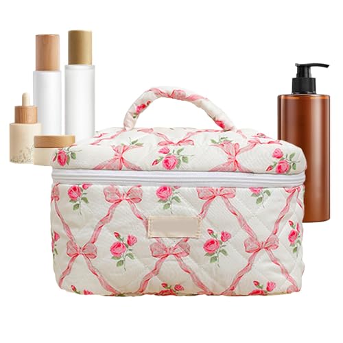 Make-up-Tasche süß – T 25,5 x 17 x 17 cm, Blumen-Make-up-Taschen | Geblümte Make-up-Tasche mit großem Fassungsvermögen, gesteppte Tasche mit Blumenmuster. Geblümte Make-up-Tasche | Multifunktionale ge von Generisch