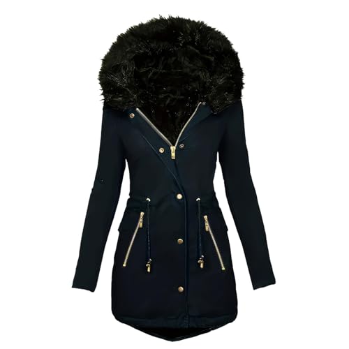 Mantel Damen Winter, Mantel Damen Winter Warm Gefüttert Winterjacke Lange Elegant Damenmantel Langarm Parka Jacke Mit Kapuze Winterparka Winddicht Wintermantel Outdoor-Plüschjacke Lässig Dicker Steppm von Generisch