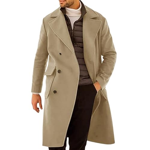 Mantel Herren Wolle Warm Wollmantel - Parka Herbst Herbstmantel Grau Trenchcoat Winter Winterparka Stehkragen Slim Fit Business Herrenmantel Lange Jacken von Generisch