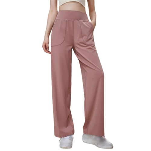 Matrett Damen-Jogginghose aus bequemem Stoff mit Taschen, hohe Taille, weites Bein, Yogahose (Rosa, Größe M) von Generisch