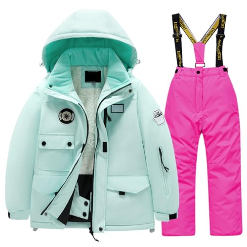 Matschhose Fleece, Skianzug Kinder Mädchen Verdickt Unisex Skihose - Bekleidungsset Warmer Winteroverall Outdoor Winterjacke Schneeanzug Wasserdicht Atmungsaktiv Winteranzug Warm Schneeoverall von Generisch