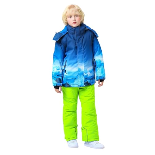 Matschhose Gefüttert 128, Skianzug Kinder Jungen Thermo Unisex Skihose - Winteroverall Verdickt Matschhose Gefüttert Komfortabel Bekleidungsset Wasserdicht Daunenjacke 2tlg Verdickte Winterjacke von Generisch