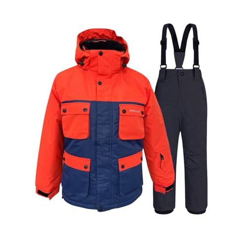 Matschhose Gefüttert 128, Skihose Kinder Jungen Thermo Verdickt Schneeanzug - Matschhose Gefüttert Unisex Winterjacke Lose Winteroverall Atmungsaktiv Skioverall Wasserdicht Winddicht Schneeoverall von Generisch