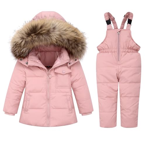 Matschhose Ohne Träger, Skihose Kinder Mädchen Thermo Winddicht Skianzug - Winteroverall Mode Bekleidungsset Lose Winterjacke Unisex Mit Kapuze Winter Daunenjacke Verdick Atmungsaktiv Warmes Outdoor von Generisch