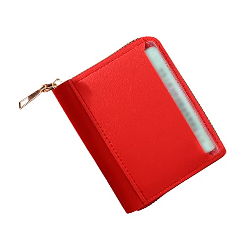 Modische Damen-Ausweis-Geldbörse, einfarbig, mit Reißverschluss, mehrere Kartenfächer, Clutch, kleine Geldbörse mit Reißverschluss für Damen, rot, Einheitsgröße von Generisch