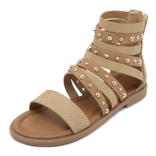 Modische römische Sandalen für Damen mit metallverzierten Gladiator-Hausschuhen, offener Zehenbereich, lässige, Flache Wanderschuhe, Strand-Watstiefel von Generisch