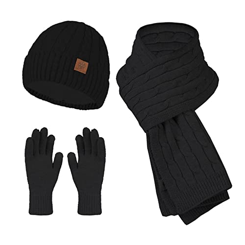 Mütze Schal Set Damen Warm Gefüttert Wintermütze Winter Elegant Sport Handschuh Halswärmer Rosa Beige Baumwolle Mützen Pink Blau Strickmützen Handschuhe XXL Schwarz Scarf Rot Mütze von Generisch