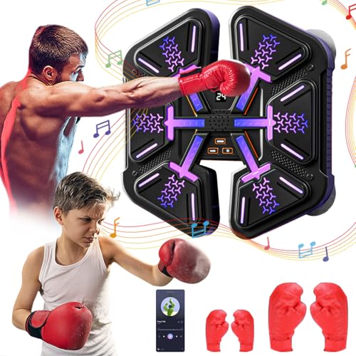 Musik BoxingMaschine mit 2 Paar Punchinghandschuhe für Erwachsene und Kinder, Intelligenter Wandmontierte Bluetooth Boxausrüstung mit 9 Geschwindigkeiten und Zählmodus für Heimtraining (Schwarz) von Generisch