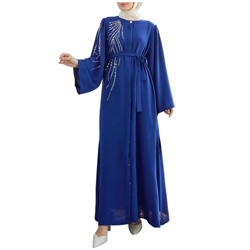 Muslimische Kleider Damen Elegant, Plus Size Print Abaya Jilbab muslimischen Maxi Kleid Casual Kaftan langes Kleid Loser Kleidungs Langarm Ramadan Kleider Gebet von Generisch