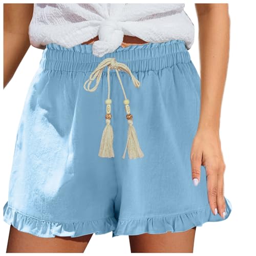 Musselin Shorts Damen Musselin Lockere Sommerhose Stoffhose Leicht Kurze Casual Leinenhose Sporthose Sport Elegant Sommer Musselin Shorts Freizeithose von Generisch