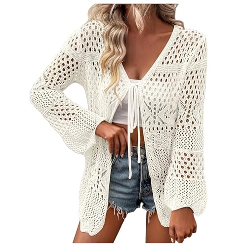 Netzoberteil Damen Netz Häkel Top - Häkeltop Große Größen Strand Kleid Boho Bikini Überwurf Mädchen Tunika Luftig Mode Sommer Outfits Mesh Crochet Crop Hollow Out Strick Pullover Beach Cover Up von Generisch