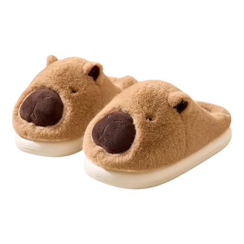 New Capybara Plush Pantoffeln - Flauschige Plüschhausschuhe - pelzige, rutschfeste, lustige Hausschuhe, weiche, Bequeme Schlafzimmerschuhe, Flauschige Winterhaushausschuhe für drinnen und draußen von Generisch