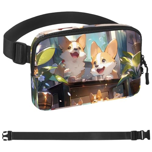 Niedliche Corgi-Umhängetasche für Damen und Herren, Gürteltasche für Reisen, Freizeit, Wandern, Radfahren, Mehrfarbig 03, 1.5x9.0x5.9in/4x23x15cm von Generisch