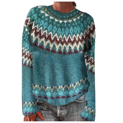 Norweger Pullover Damen Winter Warm Kaschmir Pullover Winterpullover Elegant Rundhals Langarm Bunte Strickpullover Casual Mit Aufdruck Gestrickte Pulli Mode Fleecepullover von Generisch