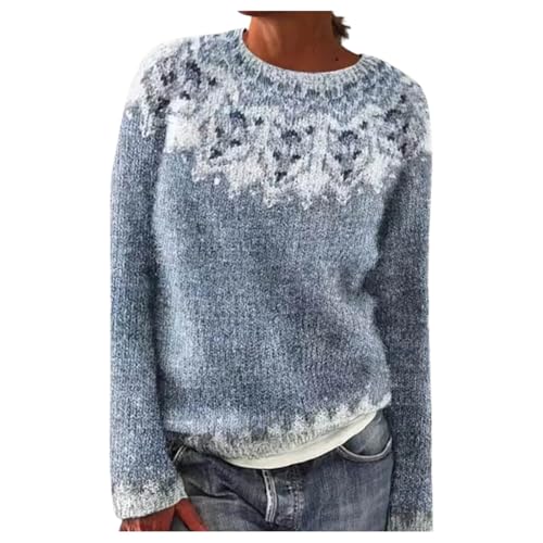 Norweger Pullover Damen Winter Warm Kaschmir Pullover Winterpullover Elegant Rundhals Langarm Bunte Strickpullover Casual Mit Aufdruck Gestrickte Pulli Mode Fleecepullover von Generisch