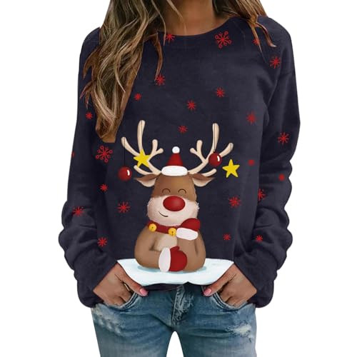 Oberteil Damen, 2024 Angebote, Pullover Damen Lang Weihnachtspulli Oberteile Herbste Sweatshirt Lustig Bunt Hässliche Weihnachtspullover Weihnachts Hoodie Pullis von Generisch