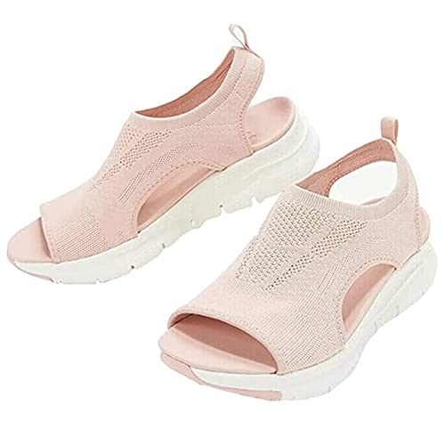 Orthopädische Slingback-Sandalen für Damen, abgestufte, dicke Unterseite, Fischmaul-Strand-Freizeitsandalen, bequeme Sport-Stricksandalen, Mesh-Schuhe mit weicher Sohle, offene Zehen-Strandsandalen von Generic