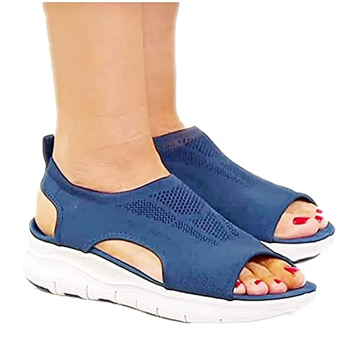 Orthopädische Slingback-Sandalen für Damen, modische Damen-Strandschuhe mit Fischmaul, rutschfeste Damen-Sandalen, atmungsaktiv, mit Fußgewölbeunterstützung, Strick-Mesh-Wanderschuhe von Generisch