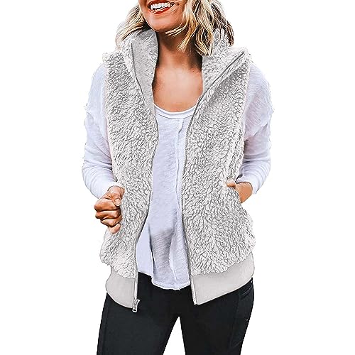 Outdoor Fleecejacken Für Damen, Teddy Weste Teddyfleece Jacke Damen Teddy Mantel Winterjacke Fleecepullover Teddyjacke Winter Wintermantel Warm Fleecejacke Lang Kuscheljacke Flauschig Dame Sherpa von Generisch