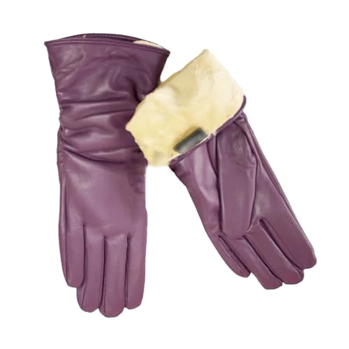 Outdoor Handschuhe Damen Leder Stretch Dünne Handschuhe Herbst und Winter Fleece Gefüttert Handschuhe von Generisch