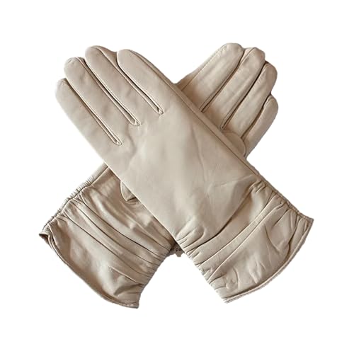 Outdoor Handschuhe Damen Leder Stretch Dünne Handschuhe Herbst und Winter Fleece Gefüttert Handschuhe von Generisch