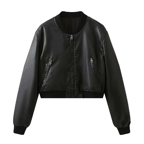 Outlet Angebote, Lederjacke Damen Fruehling Kunstlederjacke - Einfarbige Mantel Schwarze Übergangsjacke Kunstleder Damenjacke Lederimitat Herbstjacke Kurz Jacke Aus Mit Reißverschluss von Generisch