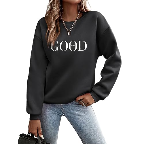 Oversize Pullover Damen, Sweatshirt Damen Pullover Briefe Drucken Langarm Rundhals Pulli Herbst Winter Frauen Buchstaben Druck Locker Casual Oberteil Sport Streetwear Sweatshirts Ohne Kapuze Bluse Top von Generisch