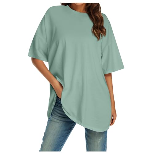 Oversized Tshirt Damen Sommer Langes Sport Shirts Einfarbig Tshirt Mit Rundhalsausschnitt Kurzarm Basic Casual Top Lose Bluse Weite Schulter T-Shirts Grün L Oversized Tshirt Damen Sommer Langes Sport Shirts Einfarbig Tshirt Mit Rundhalsausschnitt Kurzarm Basic Casual Top Lose Bluse Weite Schulter T-Shirts Grün L von Generisch