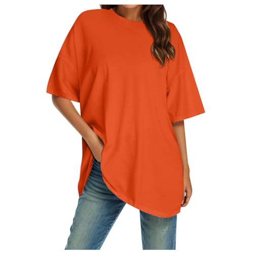 Oversized Tshirt Damen Sommer Langes Sport Shirts Einfarbig Tshirt Mit Rundhalsausschnitt Kurzarm Basic Casual Top Lose Bluse Weite Schulter T-Shirts Orange M Oversized Tshirt Damen Sommer Langes Sport Shirts Einfarbig Tshirt Mit Rundhalsausschnitt Kurzarm Basic Casual Top Lose Bluse Weite Schulter T-Shirts Orange M von Generisch