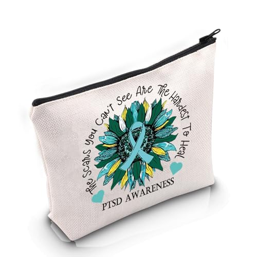 PYOUL Make-up-Tasche mit Band zur Selbstmordprävention, Geschenk für PTSD-Bewusstsein, Blaugrün, Kosmetiktasche, Geschenk für PTSD-Patienten, Ptsd Bewusstseinstasche von Generisch