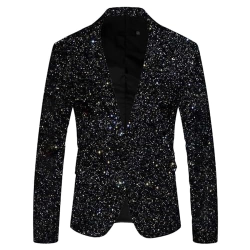 Pailletten-Jacke Herren Oversized Anzüge - Pailletten Business & Sakkos Slim Fit Anzug Modern Regular Herrenanzug Sakko Glitzer Blazer Party Karneval Kostüm von Generisch