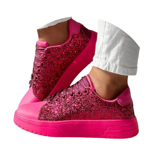 Pailletten Sneaker Damen, Damen Glitzer Flache Low Sneaker Karneval Pailletten Schuhe - Atmungsaktiv Glitzer Silber Turnschuhe Chucks Party Outdoor Sportschuhe Laufschuhe Schnürsenkel Walkingschuhe von Generisch