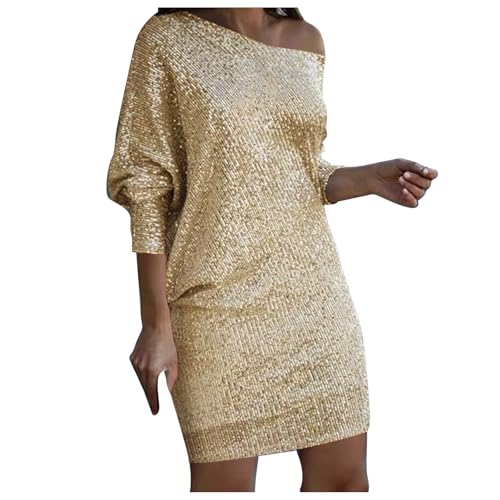 Paillettenkleid Damen Festliches Outfit Festliche Kleider Sexy Kleid Glitzer Sexy Elegant Abendkleider Paillettenkleid Glitzer Kleid Party Kleider Gold XXL von Generisch