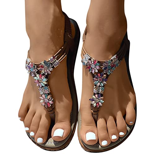 Pantoletten Damen Elegant Boho Mit Fussbett Plattform Flip Flops Sandalen Flache Lässige Römer Sandaletten Sommerschuhe Strass Offene Glitzer Bequem Slingback Zehentrenner Flipflopssandalen von Generisch