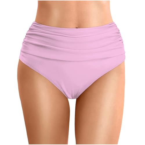 Perioden Badeanzug, Bikini Hose Damenretro Ruched Bikinihose - Klassisch Schwarze Badehose Strandhose Hoher Taille Einfarbige Bikini Briefs Badehose Große Größe von Generisch