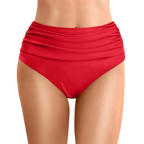 Perioden Badeanzug, Bikini Hose Damenretro Ruched Bikinihose - Klassisch Schwarze Badehose Strandhose Hoher Taille Einfarbige Bikini Briefs Badehose Große Größe von Generisch