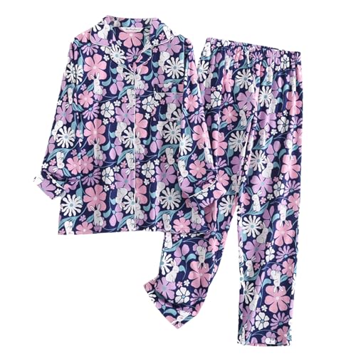 Pijamas Damen Winter Soft Hausanzug Bequem Lounge Set Lässige Zweiteiler Schlafanzug Loungewear Winter Damenpyjamas Homewear Oberteil Und Pyjamahose Navy XL von Generisch