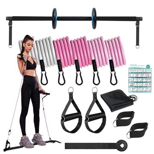 Pilates-Bar-Set, Pilates-Bar-Set mit Widerstandsbändern - Trainingsstange mit Widerstandsbändern | Tragbares Pilates-Bar-Set für zu Hause, Fitnessgeräte für Ganzkörpertraining für Frauen von Generisch