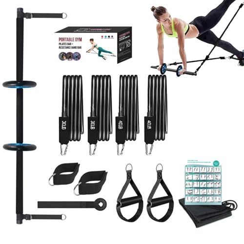 Pilates-Bar-Set für Frauen, tragbares Pilates-Bar-Set,Pilates-Trainingsstange - Tragbares Pilates-Übungsstab-Set, multifunktional, mit Ab-Roller für Ganzkörpertraining, Damen und Herren von Generisch